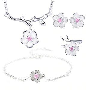 *[Set of 4] NEW 925 Sterling Silver Cherry Blossom